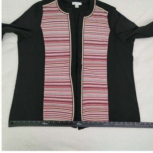 CJ Banks Women's Open Front Cardigan Black w/Red/Cream Panels on Front Size 2X - Picture 7 of 11